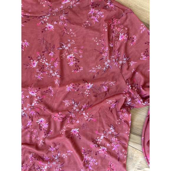 AFRM Los Angeles Zoe Floral Print Sheer Mockneck Mesh Top Romantic Boho Size L - Picture 2 of 7